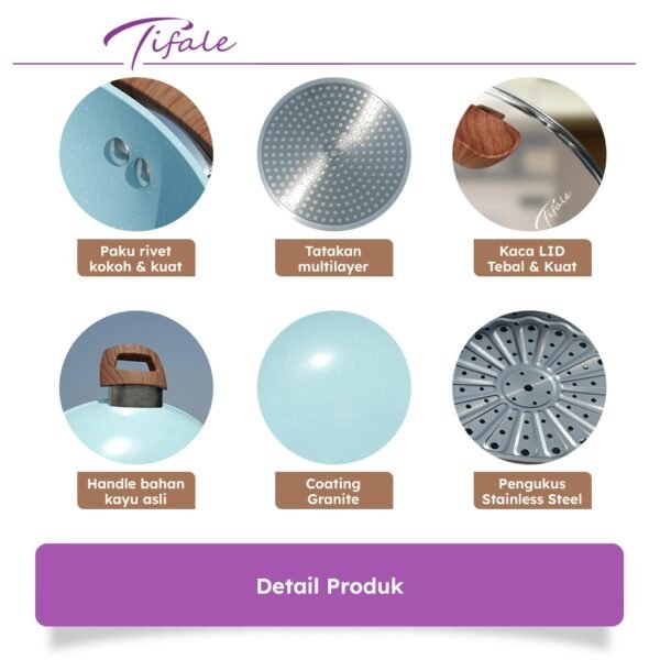 Wokpan Diameter 32cm Glass Lid Granite Steamer Non Stick Dandang Steamer Kukus Siomay dan Bakpao 2in 1 + Tutup Panci Mpasi