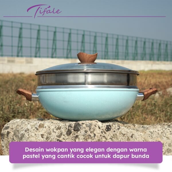 Wokpan Diameter 32cm Glass Lid Granite Steamer Non Stick Dandang Steamer Kukus Siomay dan Bakpao 2in 1 + Tutup Panci Mpasi