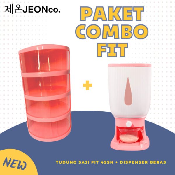 PAKET COMBO FIT Tudung Saji 4 Susun Food Grade & Dispenser Beras Modern Tempat Penyimpanan Beras