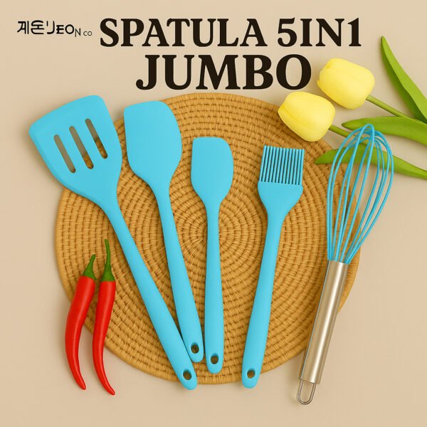 SET SPATULA SILIKON 5IN1 JUMBO Alat Masak Sutil Kocokan Silicon Anti Lengket Tahan Panas Serbaguna