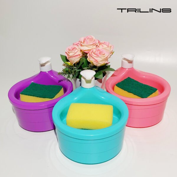 TEMPAT SABUN Bulat 1000ml + Spons Cuci Piring (2in1) Dispenser Sabun Soap Pump Viral MR.DIY Murah
