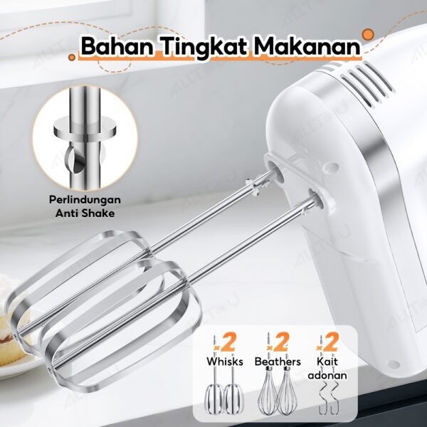 ALLTOU Hand Mixer Fungsi Turbo Pengaduk 5 Kecepatan / Hand Mixer Free 6 Buah Alat Pengocok Putih