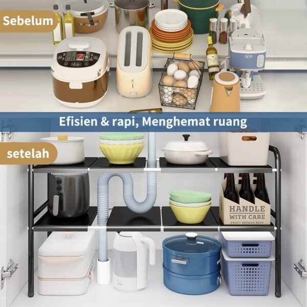 iSPECLE Rak Penyimpanan Dapur Stainless Steel Rak Serbaguna Dapur Bawah Sinki