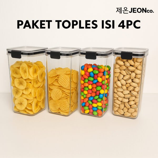 id-11134207-7ra0m-mdbirwj7xb2452 Paket Hemat Toples Plastik Kotak Bening Kontainer Snack isi 4pcs Kedap Udara 1300ml & 1800ml Murah