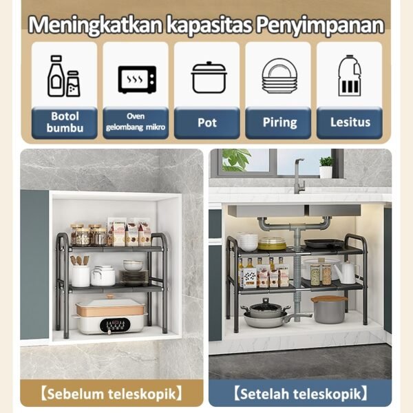iSPECLE Rak Penyimpanan Dapur Stainless Steel Rak Serbaguna Dapur Bawah Sinki