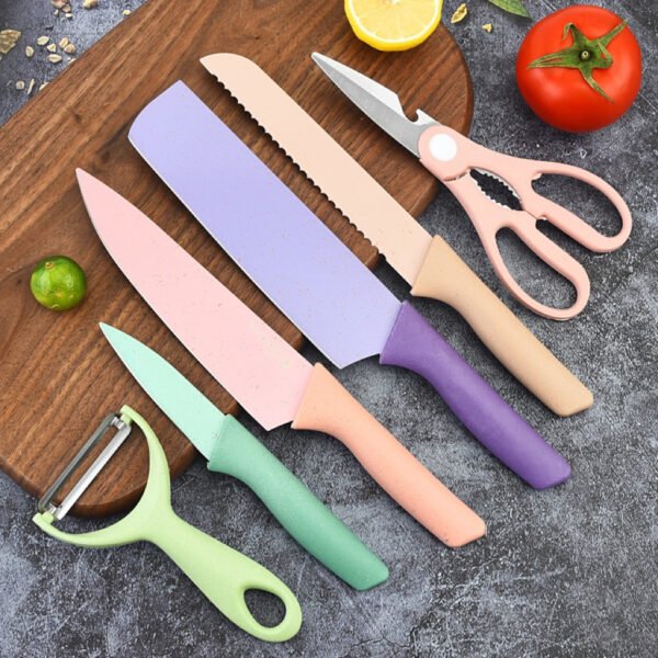 Pisau Dapur Set 6 in 1 Bahan Stainless Steel pisau set pisau buah pisau daging pisau roti gunting set pengupas buah set survenir pisau sultan