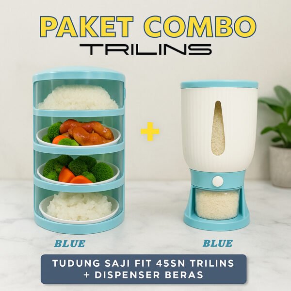 PAKET COMBO FIT Tudung Saji 4 Susun Food Grade & Dispenser Beras Modern Tempat Penyimpanan Beras