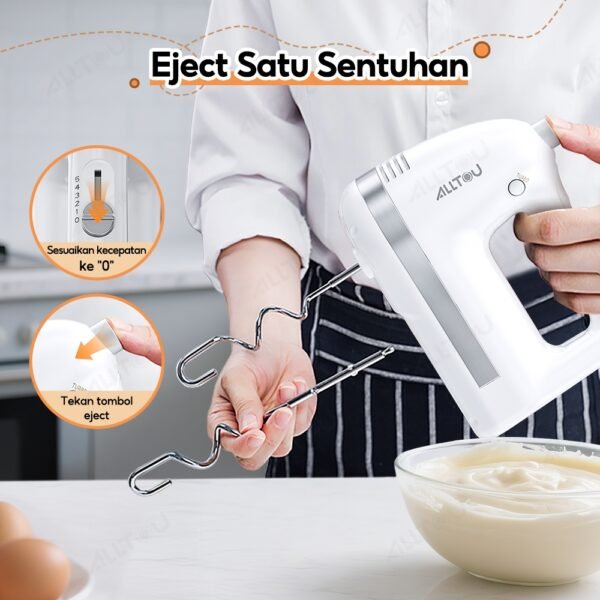 ALLTOU Hand Mixer Fungsi Turbo Pengaduk 5 Kecepatan / Hand Mixer Free 6 Buah Alat Pengocok Putih