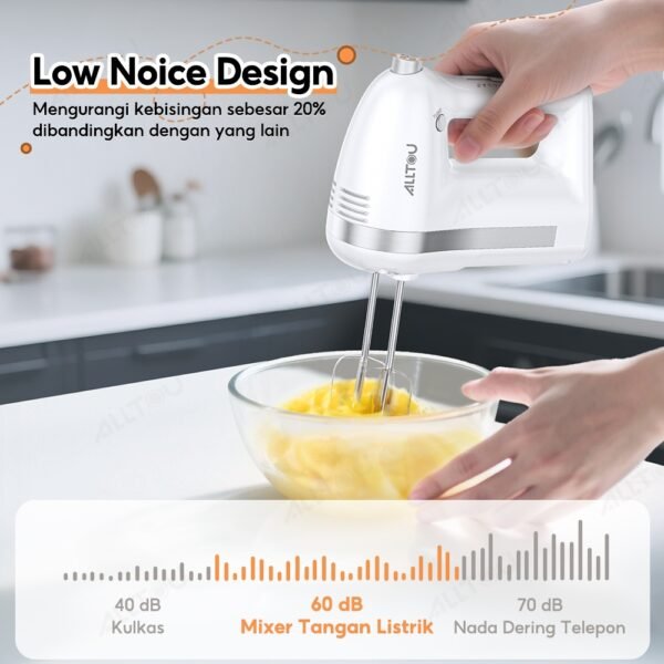 ALLTOU Hand Mixer Fungsi Turbo Pengaduk 5 Kecepatan / Hand Mixer Free 6 Buah Alat Pengocok Putih