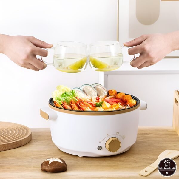 Panci Listrik Serbaguna 3L Anti Lengket Teflon - Multifungsi dengan Kukusan  600W | KITCHEN STUFF