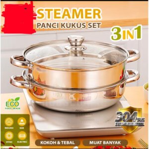 Panci Steamer Kukusan 2 Susun Stainless Steel Tebal Anti Lengket High Quality