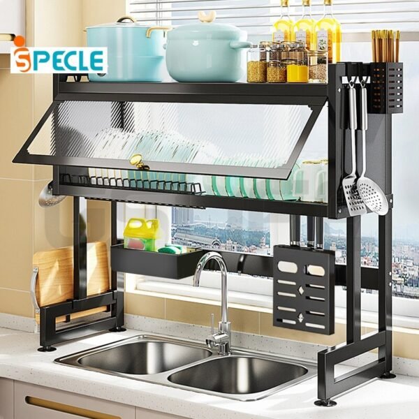 iSPECLE Rak Piring Tertutup Rak Piring Wastafel Dengan Penutup Multi-fungsi Rak Dapur Rak Piring Kabinet Rak Penyimpanan Piring Anti Serangga Dan Debu