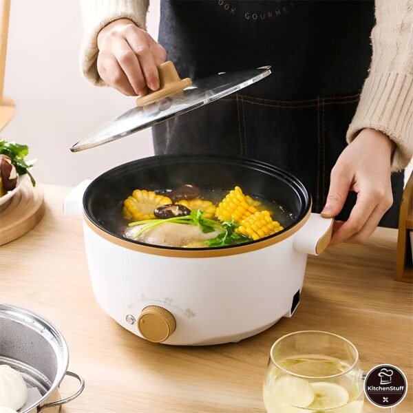 Panci Listrik Serbaguna 3L Anti Lengket Teflon - Multifungsi dengan Kukusan  600W | KITCHEN STUFF