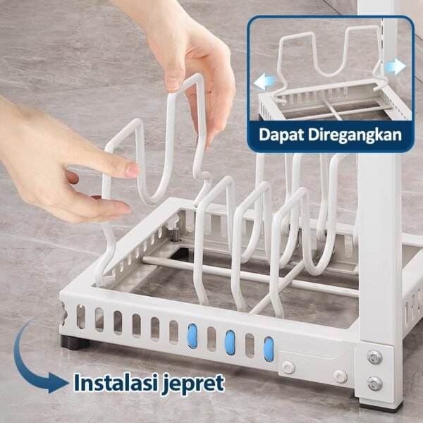 iSPECLE 3/4/5 Tingkat Adjustable Rak Dapur Stainless Steel Bawah Wastafel Pot Rak Rack Panci Wastafel Dapur Rak Panci Susun Rak