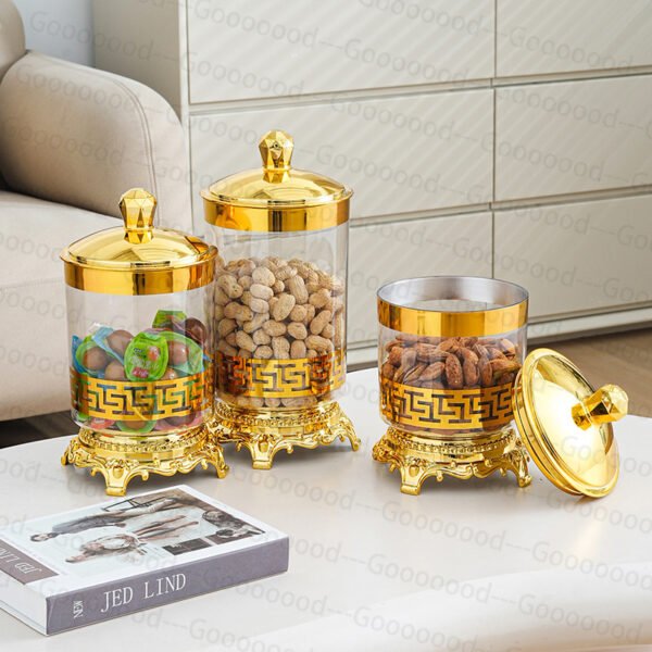 Set toples makanan ringan plastik tertutup mewah/toples emas cantik/set 3 pcs toples Idul Fitri/toples lebaran