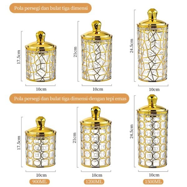 Toples Penyimpanan Emas Mewah Estetika/Toples Makanan Serbaguna/Set Toples Akrilik/Toples Tertutup/Toples Emas Mewah/toples kedap udara/toples lebaran