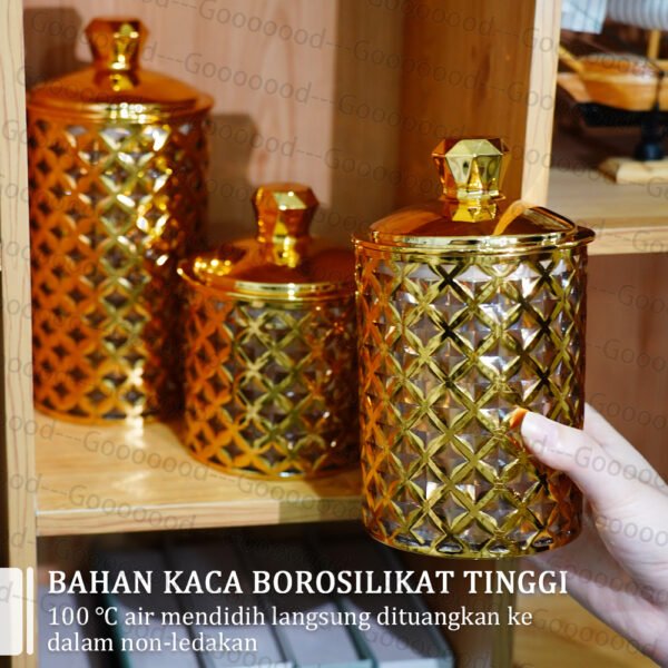 Stoples makanan serbaguna / Stoples akrilik dengan segel berlian / Stoples tertutup rapat / Stoples emas / Stoples Idul Fitri / Stoples Lebaran Emas Toples Mewa