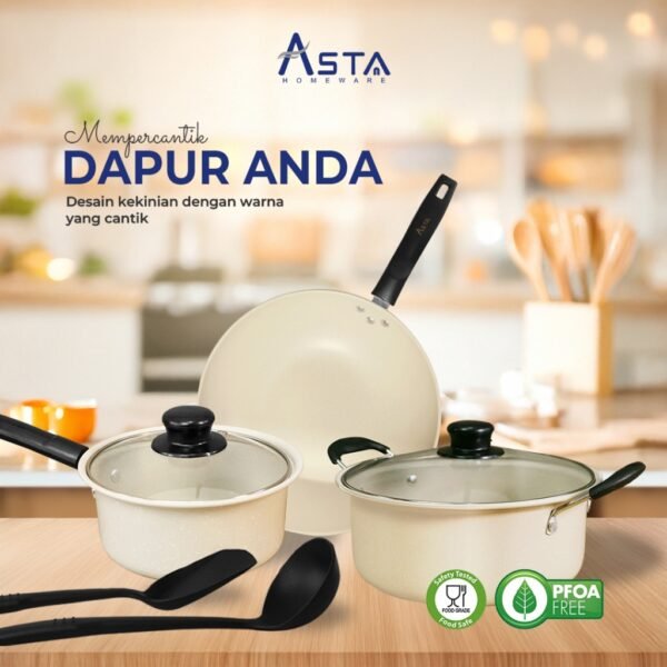 Asta Panci Set Anti Lengket 7 Pcs Lengkap Marbello Kitchen Set Serbaguna | Cookware Marble Coating