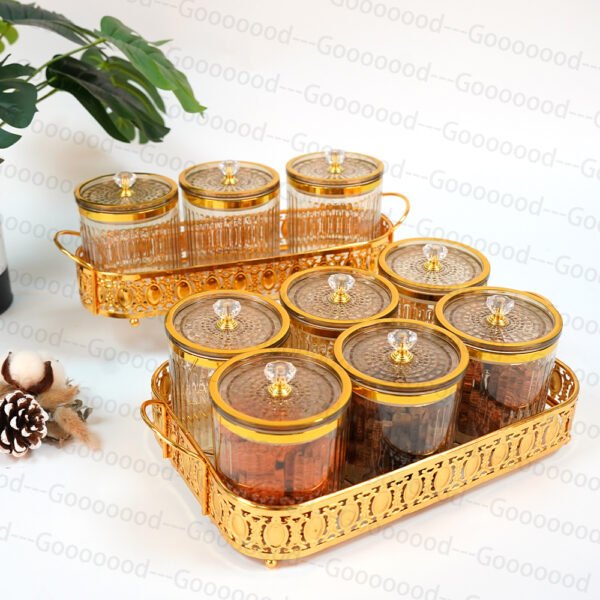 Set 3 buah/Set 4buah/set 6 buah/set toples stoples bersegel plastik palet mewah/toples penyimpanan makanan/toples penyimpanan kue dapur/toples set emas/baki nampan mewah