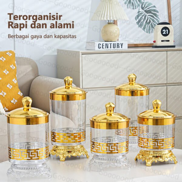 Toples Penyimpanan Makanan Ringan Kedap Udara Plastik Mewah Set Toples Emas Estetika/toples lebaran