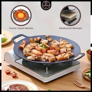 Wajan Panggangan Anti Lengket Bulat Diameter 34CM- Grill Pan Datar untuk BBQ, Daging, dan Sayuran