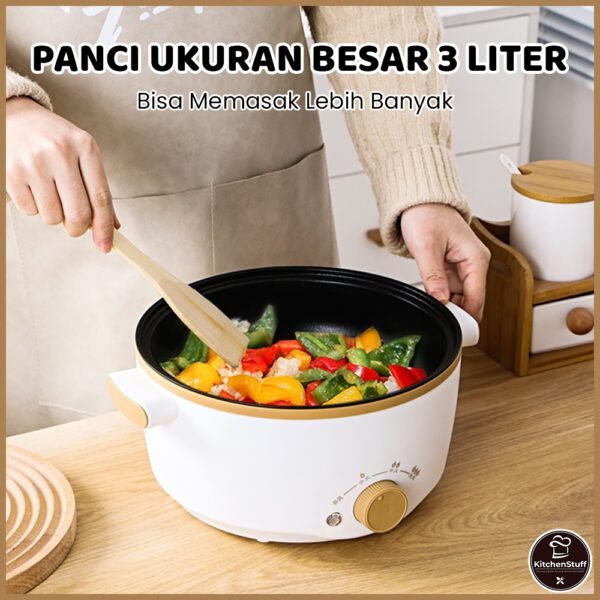 Panci Listrik Serbaguna 3L Anti Lengket Teflon - Multifungsi dengan Kukusan  600W | KITCHEN STUFF