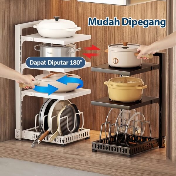 iSPECLE 3/4/5 Tingkat Adjustable Rak Dapur Stainless Steel Bawah Wastafel Pot Rak Rack Panci Wastafel Dapur Rak Panci Susun Rak