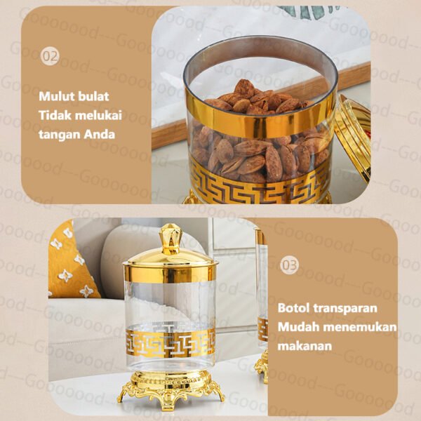 Toples Penyimpanan Makanan Ringan Kedap Udara Plastik Mewah Set Toples Emas Estetika/toples lebaran