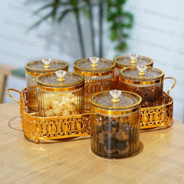 Set 3 buah/Set 4buah/set 6 buah/set toples stoples bersegel plastik palet mewah/toples penyimpanan makanan/toples penyimpanan kue dapur/toples set emas/baki nampan mewah