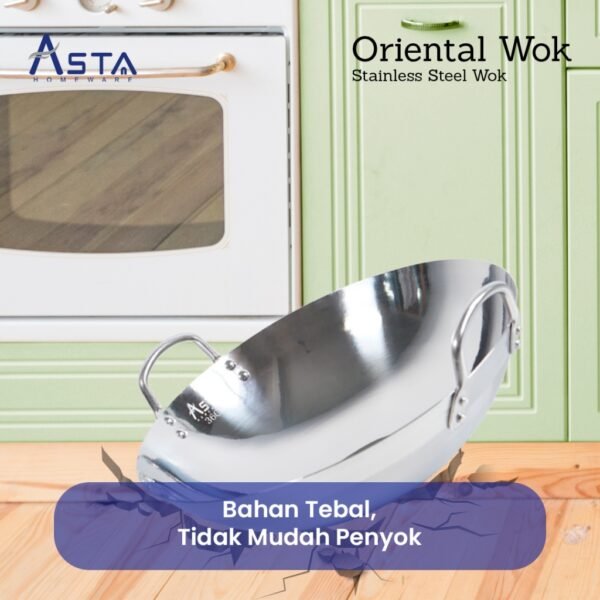 Wajan Stainless Steel - Penggorengan Tebal Tahan Karat - Oriental Wok 26 cm | Asta Homeware
