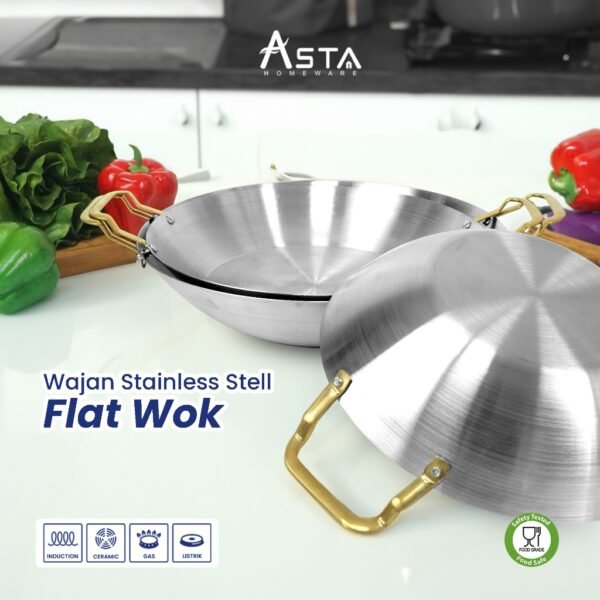 Wajan Stainless Steel - Flat Wok Tahan Karat - Tebal Food Grade 24 28 30 cm | Asta Homeware