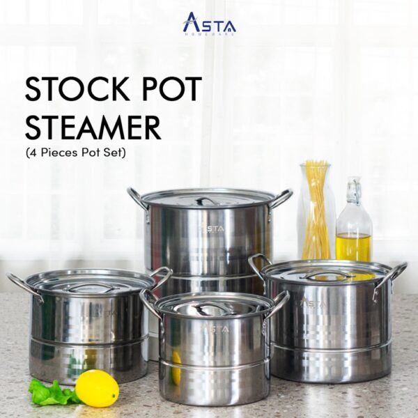 Dandang Kukus - Stainless Steel - Panci Kukusan + Tutup - Tebal Lengkap Set 4 pcs | Asta Homeware