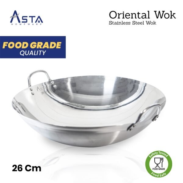 Wajan Stainless Steel - Penggorengan Tebal Tahan Karat - Oriental Wok 26 cm | Asta Homeware
