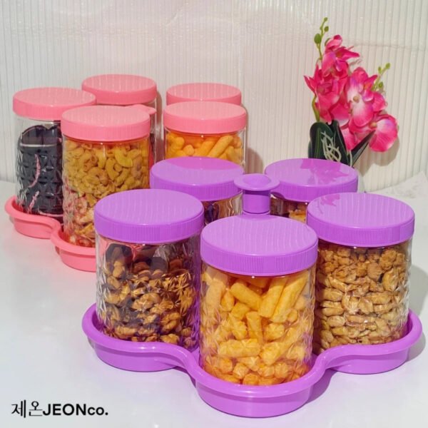 Toples Bunga Kristal Calista Toples 5 Set + Nampan Toples Kue Lebaran 5in1 - Hampers Kado Food Grade