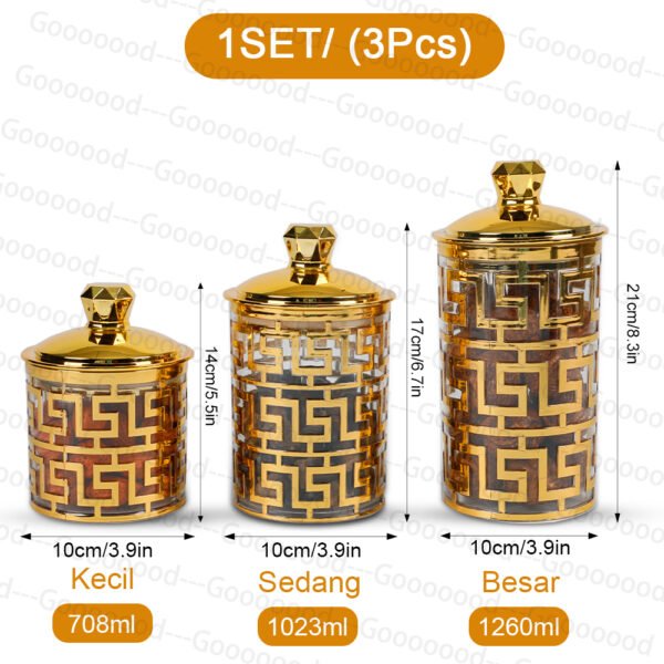 Toples Penyimpanan Emas Mewah Estetika/Toples Makanan Serbaguna/Set Toples Akrilik/Toples Tertutup/Toples Emas Mewah/toples kedap udara/toples lebaran