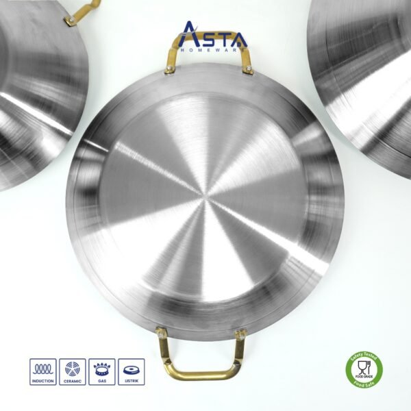 Wajan Stainless Steel - Flat Wok Tahan Karat - Tebal Food Grade 24 28 30 cm | Asta Homeware