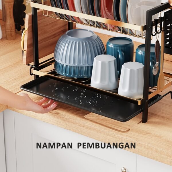 iSPECLE 2/3 Tingkat Rak Piring Stainless Steel Cuci Piring Wastafel Rak Dapur Rak Mangkuk Piring