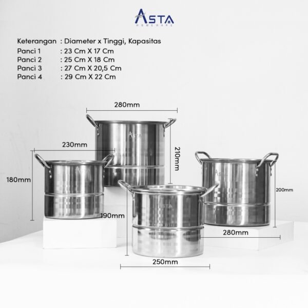 Dandang Kukus - Stainless Steel - Panci Kukusan + Tutup - Tebal Lengkap Set 4 pcs | Asta Homeware