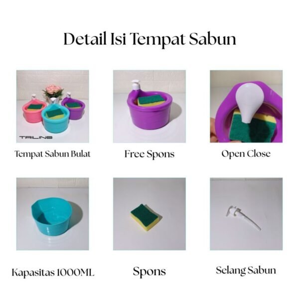 TEMPAT SABUN Bulat 1000ml + Spons Cuci Piring (2in1) Dispenser Sabun Soap Pump Viral MR.DIY Murah
