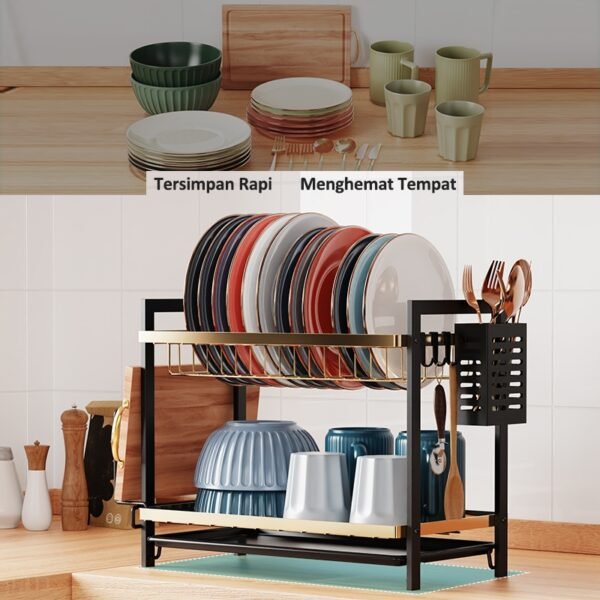 iSPECLE 2/3 Tingkat Rak Piring Stainless Steel Cuci Piring Wastafel Rak Dapur Rak Mangkuk Piring