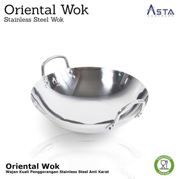 Wajan Stainless Steel - Penggorengan Tebal Tahan Karat - Oriental Wok 26 cm | Asta Homeware