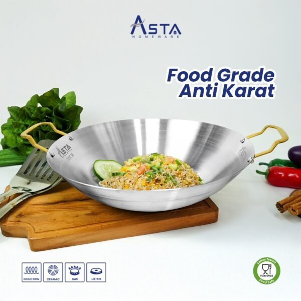 Wajan Stainless Steel - Flat Wok Tahan Karat - Tebal Food Grade 24 28 30 cm | Asta Homeware