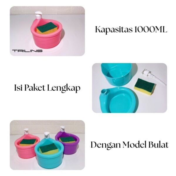 TEMPAT SABUN Bulat 1000ml + Spons Cuci Piring (2in1) Dispenser Sabun Soap Pump Viral MR.DIY Murah