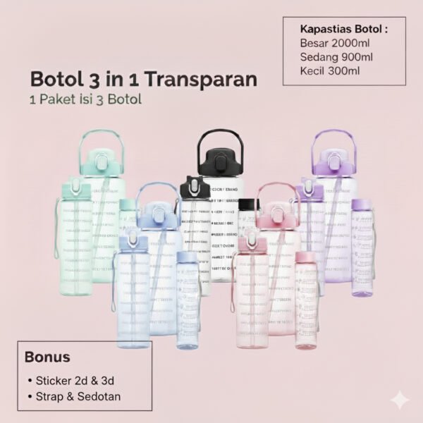 BOTOL BERANAK 3IN1 VIRAL BOTOL DOFF FREE SEDOTAN DAN STICKER / BOTOL MINUM GRADASI ELEGAN VIRAL