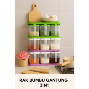 TEMPAT BUMBU 3in1 Penyimpanan Bumbu Makanan Rak Dapur Set Plastik Tebal Fre Sendok Murah Berkualitas