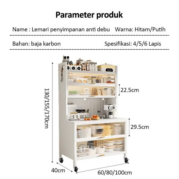 iSPECLE Rak Dapur Tertutup Lemari Dapur Dengan Pintu Rak Penyimpanan Microwave Oven Rak Multi-Lapisan Lemari Piring Lantai Berdiri Rak Dengan Roda