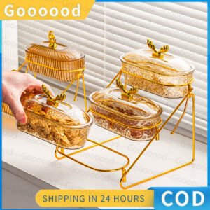 Toples buah kepala rusa emas 3 lapis, wadah camilan (dengan dudukan) / wadah kue camilan buah / toples lebaran