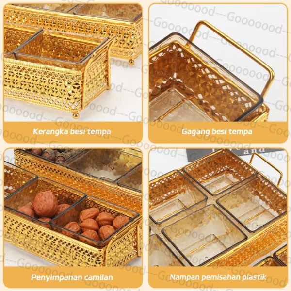 Set Plastik Emas Mewah 3/6 buah untuk Buah Kering dan Camilan, Termasuk Baki/Wadah Makanan Tahan Debu Bertutup/Kotak Camilan Meja Kopi Ruang Tamu Pernikahan