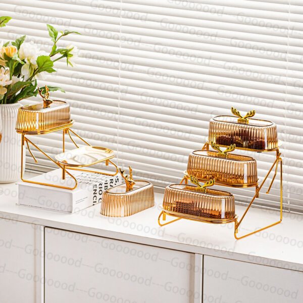 Toples buah kepala rusa emas 3 lapis, wadah camilan (dengan dudukan) / wadah kue camilan buah / toples lebaran