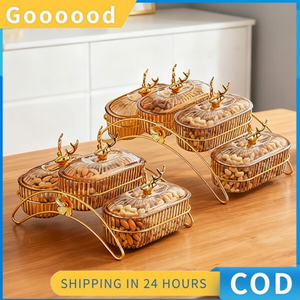 4 buah toples camilan buah emas melengkung (dengan dudukan)